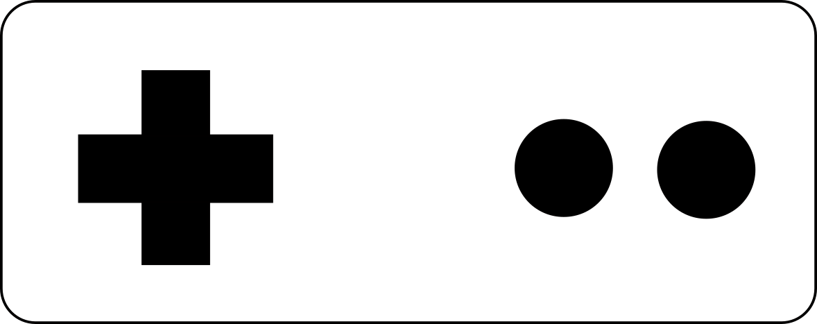 Drawing of a gamepad with a d-pad and two-buttons.